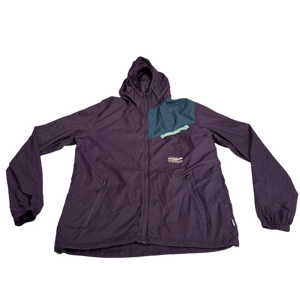 Quiksilver Mens Large Purple Ripstop Hooded Windbreaker Jacket Packable Hiking